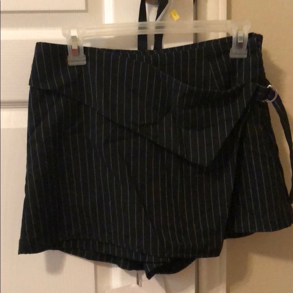 Black and white striped wrap skort